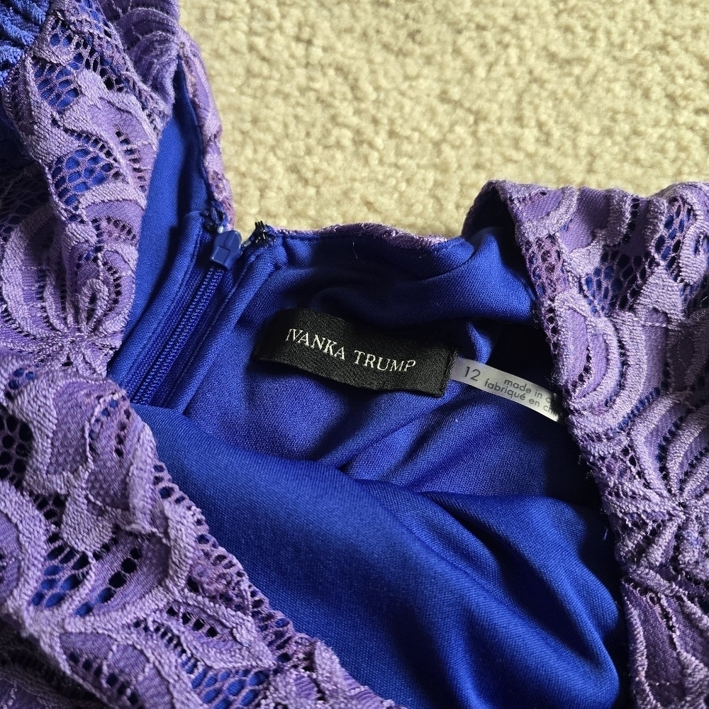 215. Fully Lined Purple Blue Lace Floral Elegant Dress - Picture 9 of 10